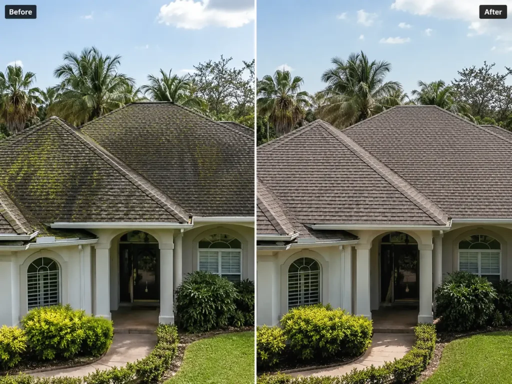 roof cleaning before after